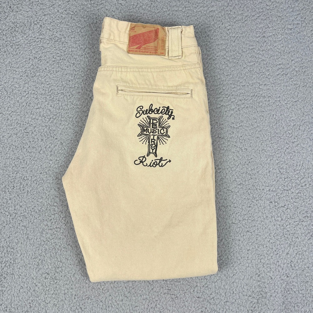 Vintage Subciety Pants Mens M 28x27 Khaki Embroidered Japanese‎ Streetwear